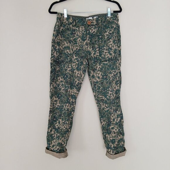 Anthropologie Hei Hei Sylvan Green Floral Camouflage Stretch Cargo Pants Size 29 - Picture 1 of 9